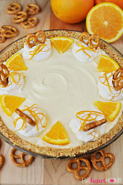 Frozen Orange Creamsicle Pie with a Pretzel Crust