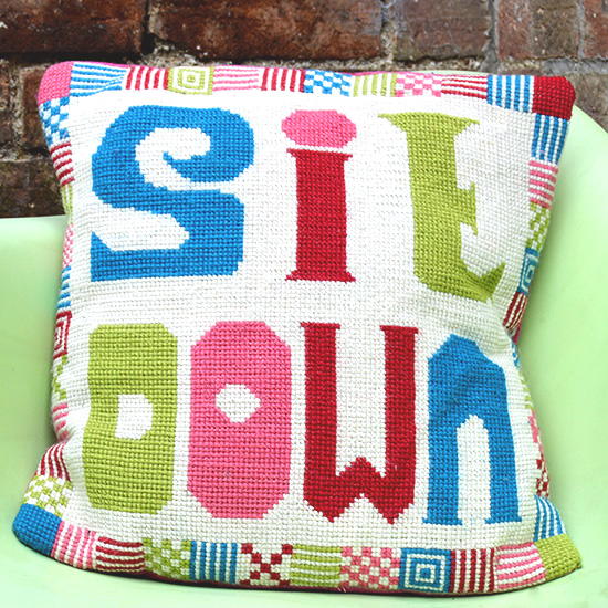 'Sit Down' Cross Stitch cushion pattern