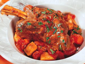 Lamb Shanks Braise with Figs and Root Vegetables