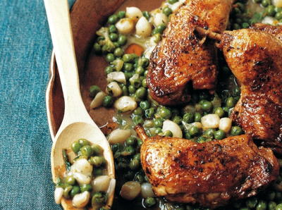 Chicken Legs with Braised Peas and Onions