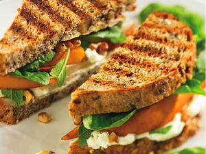 Spinach, Pear, and Walnut Panini with Feta
