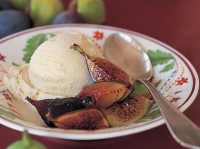 Lavender-Scented French Vanilla Ice Cream with Broiled Fresh Figs