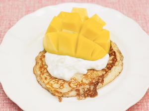 One-Cup Pancakes, Tropical Yogurt and Mango
