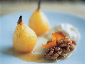 Baked Pears with Wine and a Scrumptious Walnut Cream