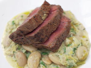 Grilled Fillet Steak with the Creamiest White Beans and Leeks 