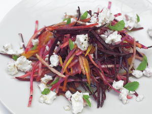 Crunchy Raw Beetroot Salad with Feta and Pear