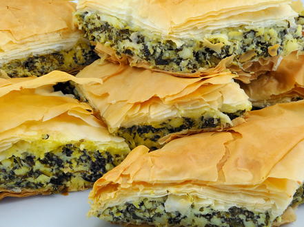 Spinach Dill and Feta Baked in Phyllo Dough