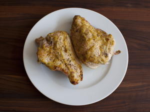 Roast Chicken with Rosemary-Mustard Crust with Browned Onions