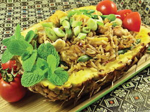 Thai Pineapple Fried Rice in a Pineapple Shell