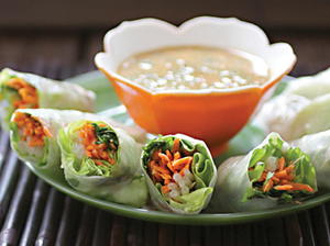 Asian Spring Rolls with Spicy Peanut Dipping Sauce