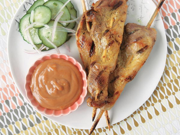 Pork Satay with Peanut Sauce and Spicy Pickles