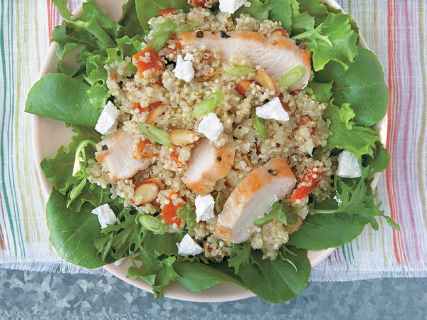 Quinoa Salad with Roasted Chicken Apricots and Goat Cheese