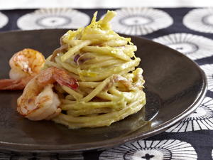 Lemon-Avocado Spaghetti with Shrimp