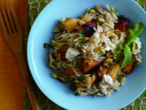 Humboldt Fog with Grilled Peaches and Orzo