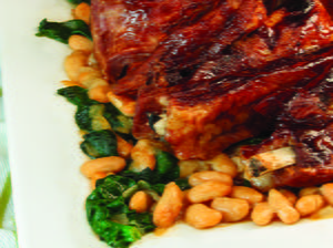 BBQ Pork Ribs with Spinach-Bean Salad
