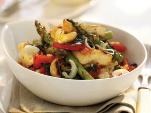 Szechuan-Glazed Tofu with Asparagus et Cashew Stir-Fry