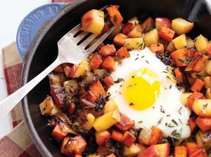 Sweet Potato, Thyme and Apple Hash with Egg Baskets