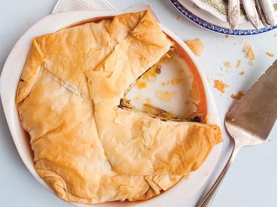 Root Vegetable and Apple Pie with Sausage