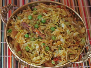 Curried Cabbage with Potatoes and Green Peas