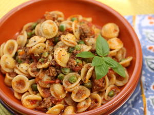 Pasta with Spice-Infused Ground Lamb and Green Peas