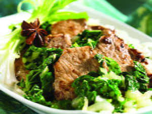Five-Spice Pork with Bok Choy and Green Onions