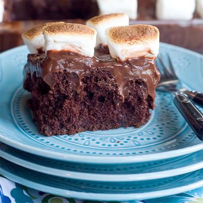 No-Fuss Chocolate Marshmallow Poke Cake