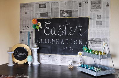 Easter Celebration Newspaper Chalkboard Wall