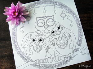 Owl Family Printable Coloring Page