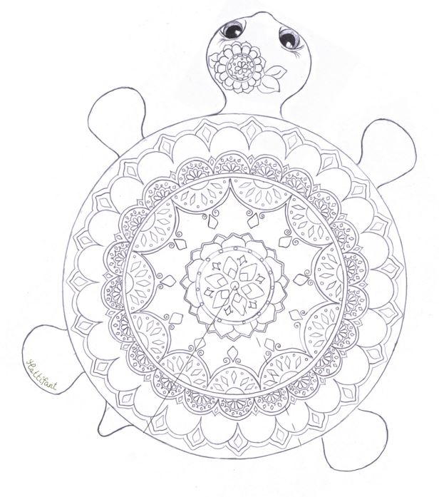Cartoon Sea Turtle Mandala Coloring Page for Kindergarten