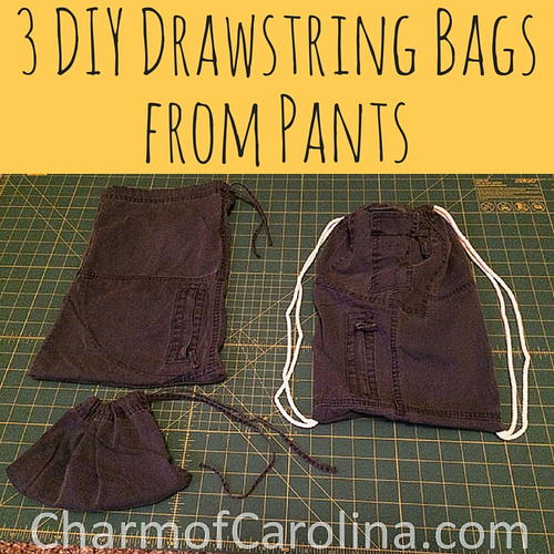 String Bags from Upcycled Pants | AllFreeSewing.com