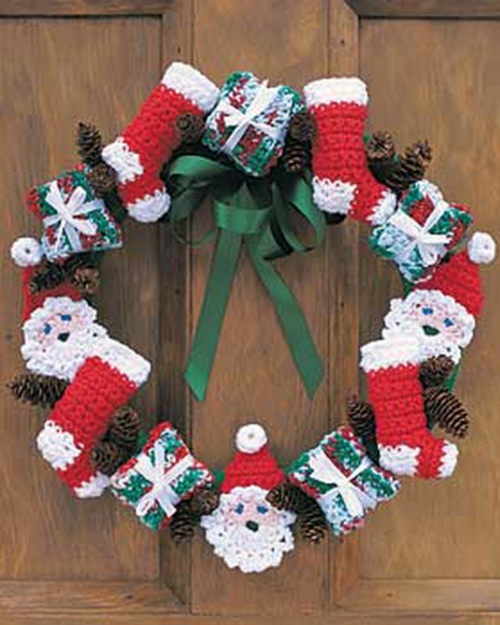 Santa and Stockings Crochet Christmas Wreath