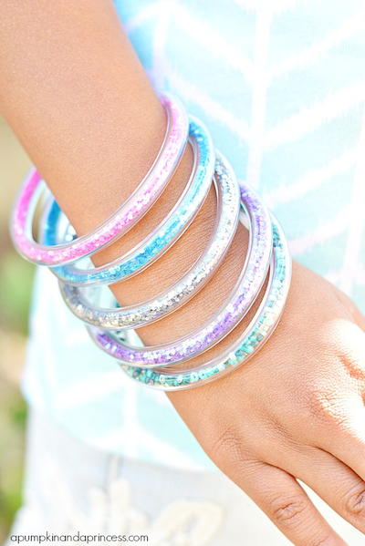 Girly Glitter DIY Bracelets | AllFreeKidsCrafts.com
