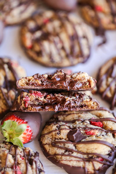 Chocolate Dipped Strawberry Chocolate Chip Cookies