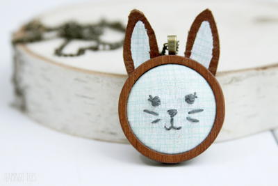 Embroidered Bunny Pendant