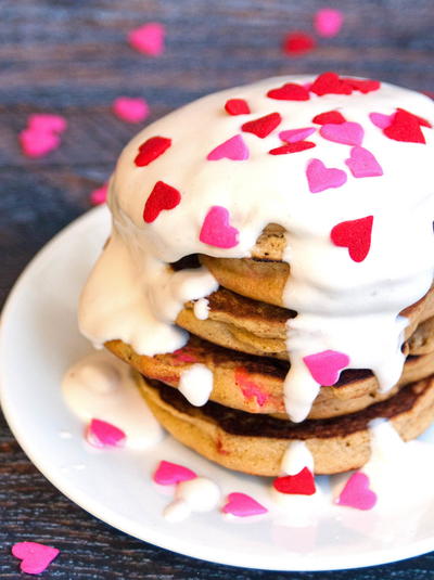 Gluten Free Pancakes Smothered In Strawberry Cream Cheese Sauce