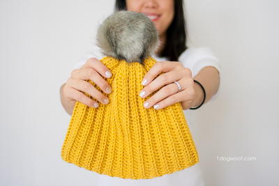 Crochet Beanie With Bear Ears - Women's Knitted Slouch Hat, Cute & Warm Winter Accessory