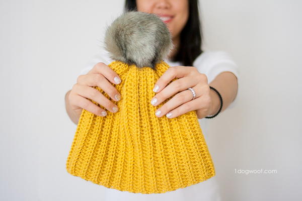 Lolly-Poms Ribbed Crochet Beanie