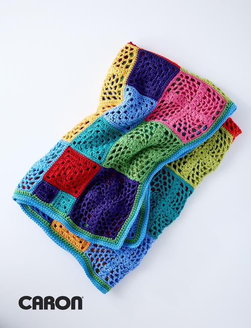 Colorful Crochet Granny Square Blanket