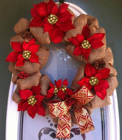 Poinsettia Burlap Wreath