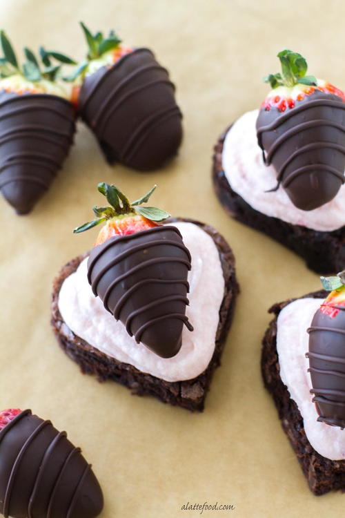 Chocolate Covered Strawberry Brownie Hearts