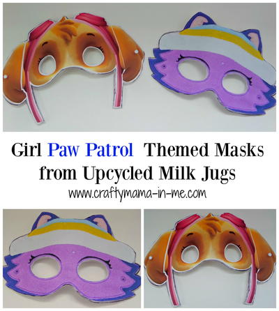 Girl Paw Patrol Themed Masks from Upcycled Milk Jugs