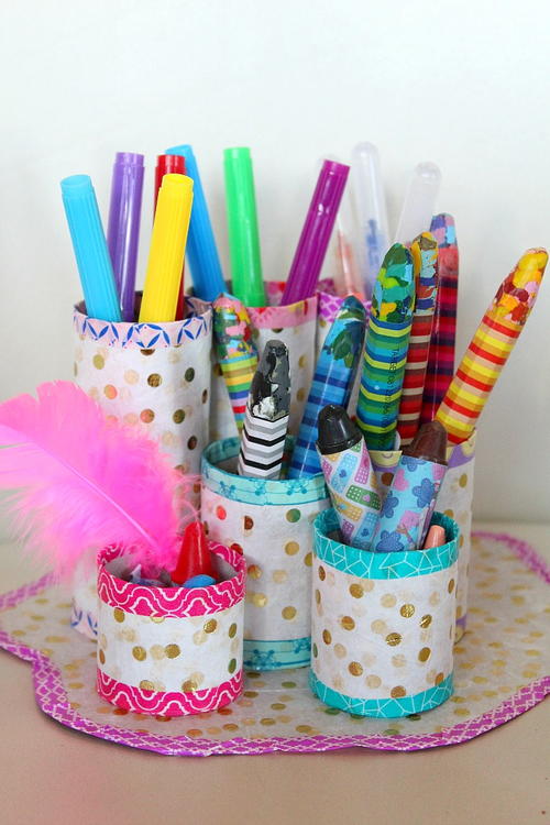 DIY Pencil Organizer with Recycled Paper Tubes