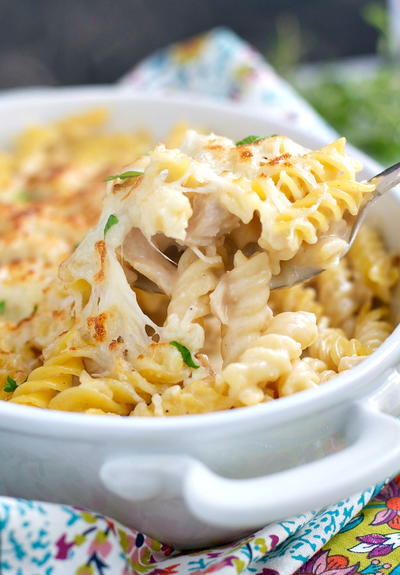 Dump and Bake Chicken Alfredo Pasta Casserole