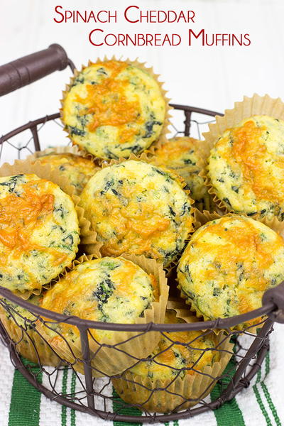 Spinach Cheddar Cornbread Muffins