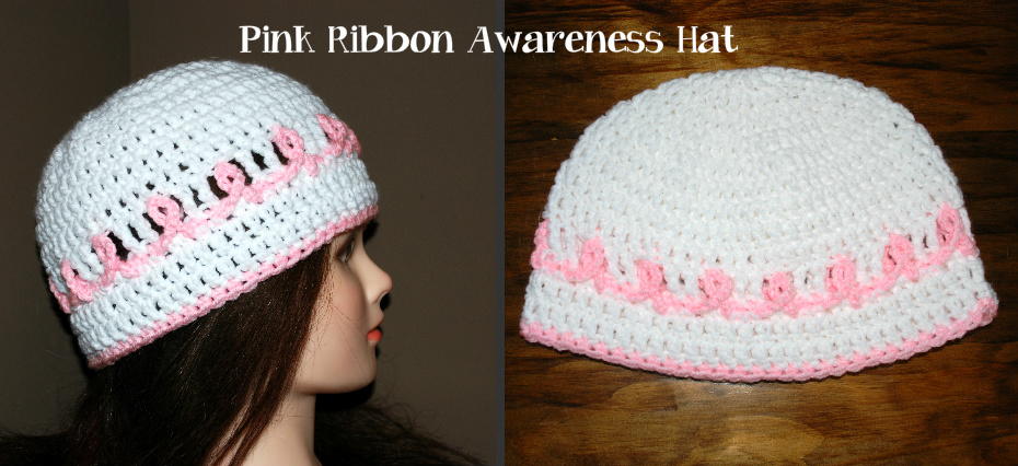 Pattern Cancer Ribbon Cap Pink Ribbon Cancer Awareness Hat | AllFreeCrochet.com
