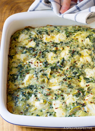 Weekend Spinach Artichoke Egg Casserole