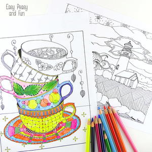 Tea Cup and Lighthouse Coloring Sheets