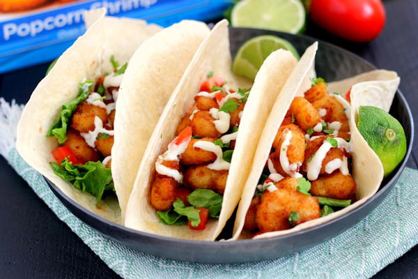 Cilantro Lime Popcorn Shrimp Tacos