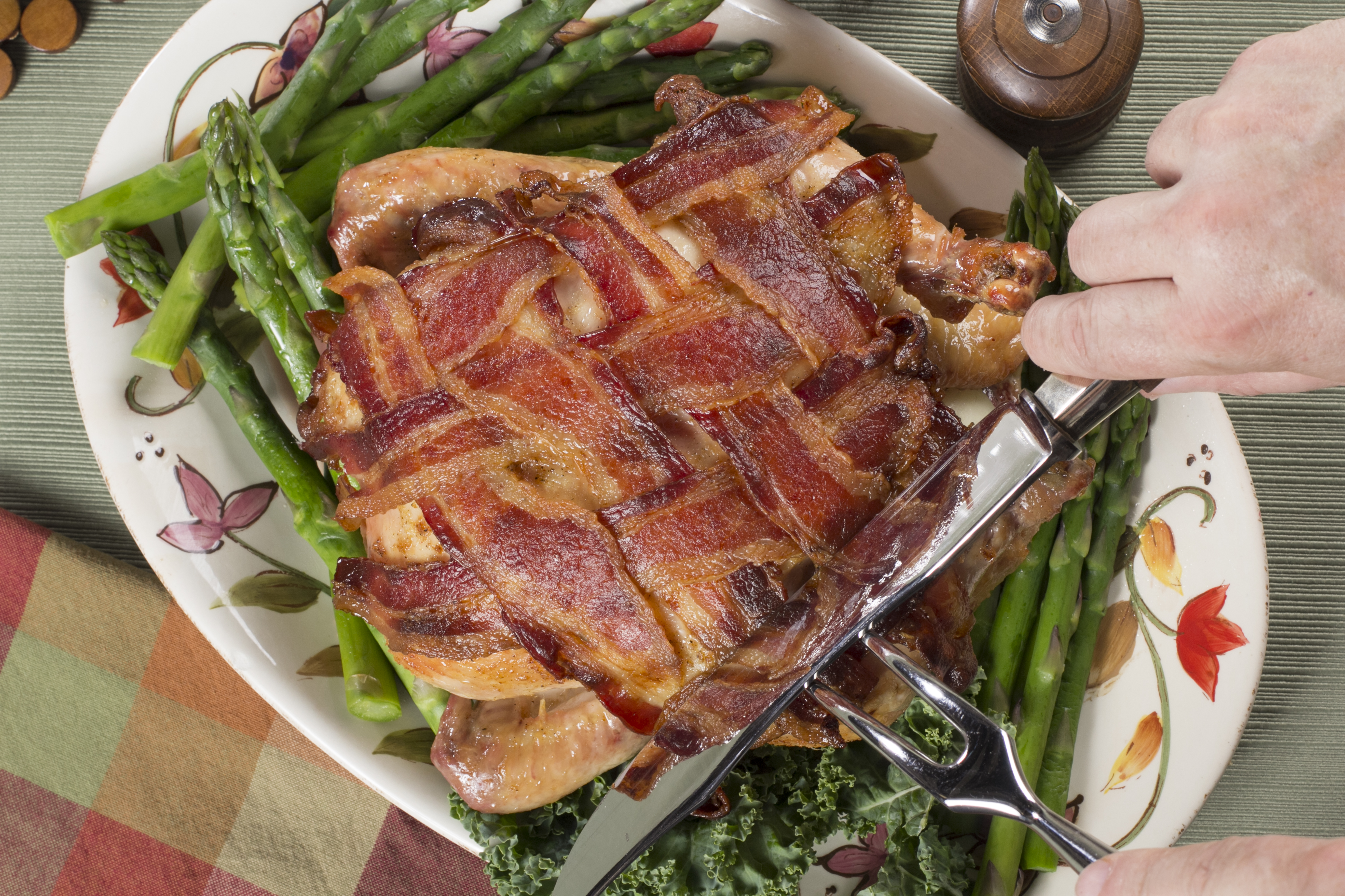 Bacon wrapped roast chicken