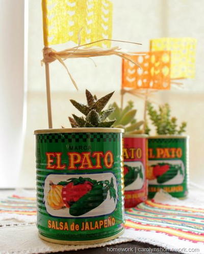 Salsa Can Recycled Planters